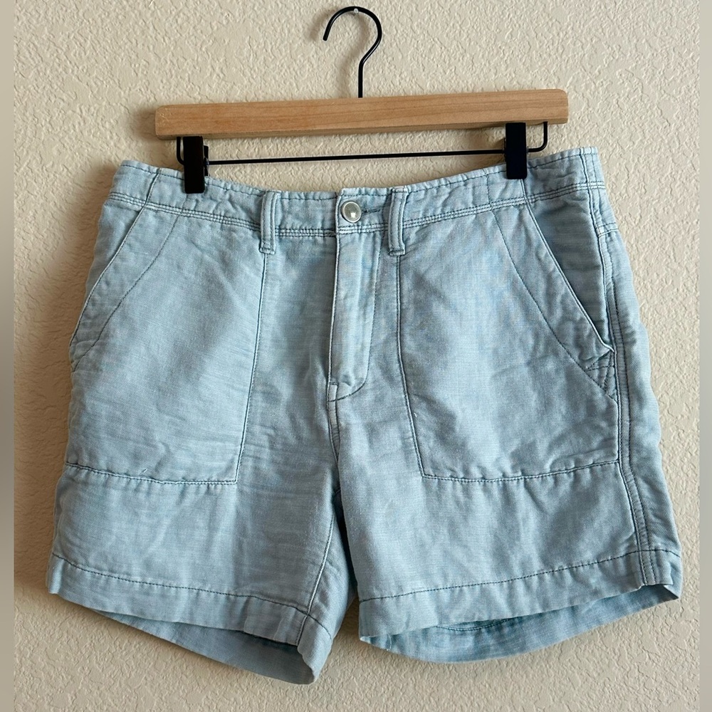 Free People sky blue boho cotton womens square pocket shorts Sz 4 Current style